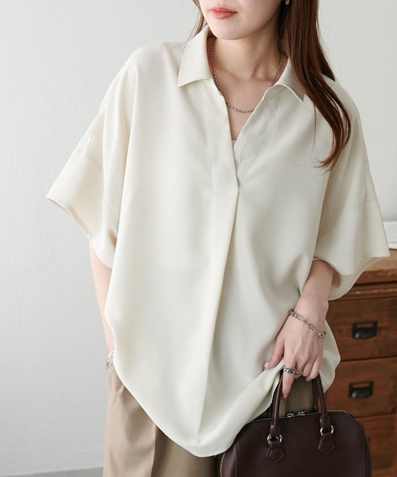 【オンオフ使える♪/シワになりにくい】抜き衿スキッパーブラウス《WEB限定》