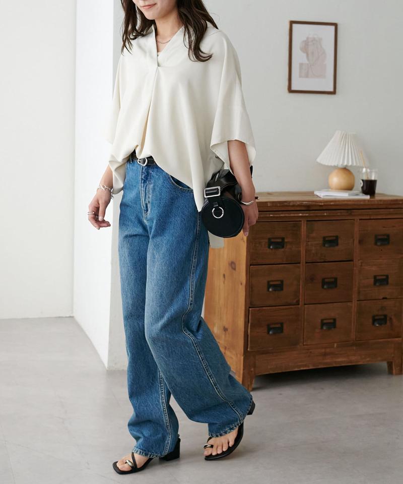 【オンオフ使える♪/シワになりにくい】抜き衿スキッパーブラウス《WEB限定》