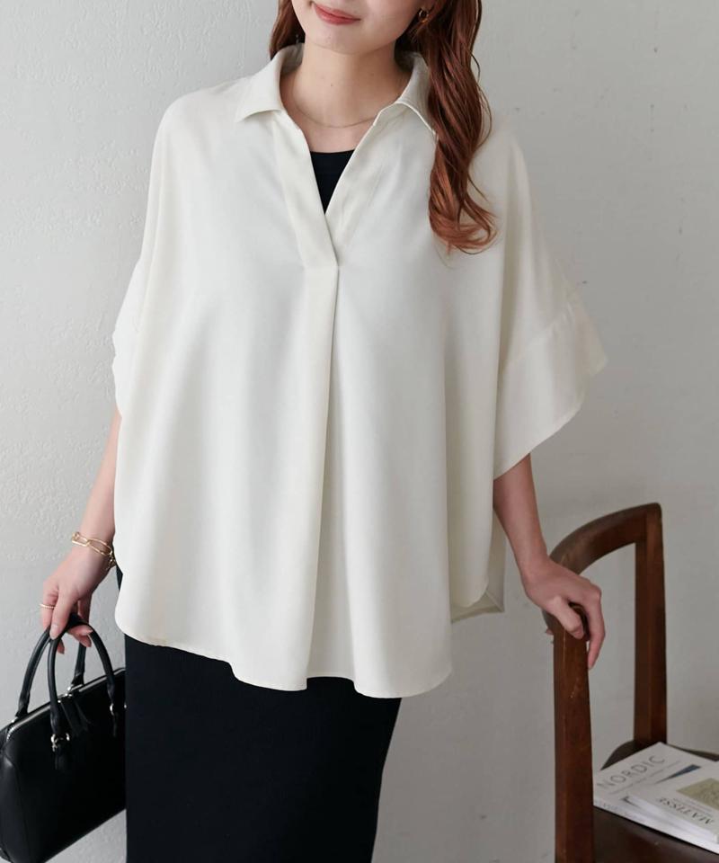 【オンオフ使える♪/シワになりにくい】抜き衿スキッパーブラウス《WEB限定》