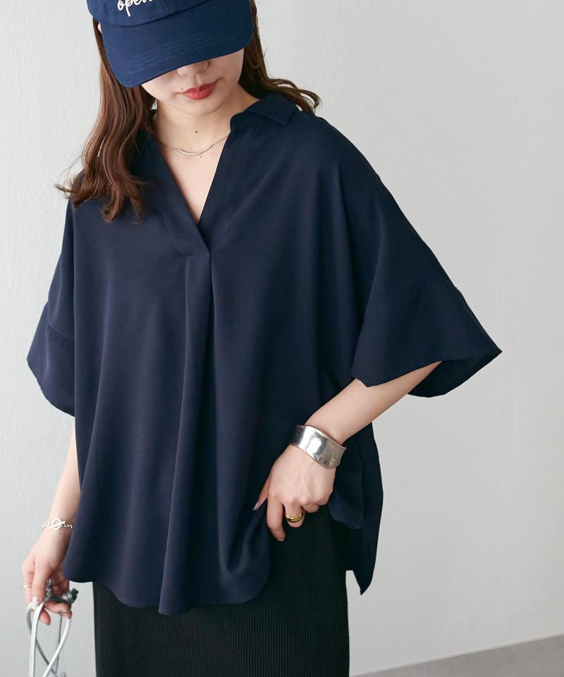 【オンオフ使える♪/シワになりにくい】抜き衿スキッパーブラウス《WEB限定》