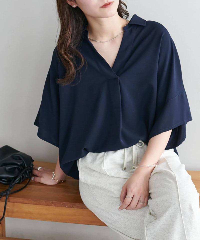 【オンオフ使える♪/シワになりにくい】抜き衿スキッパーブラウス《WEB限定》