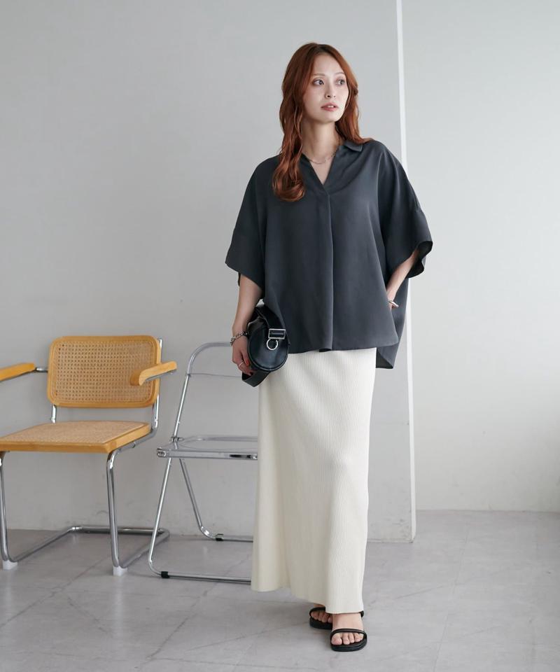 【オンオフ使える♪/シワになりにくい】抜き衿スキッパーブラウス《WEB限定》