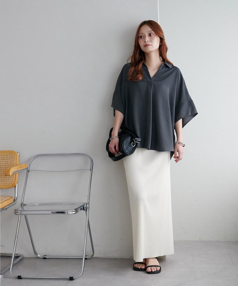 【オンオフ使える♪/シワになりにくい】抜き衿スキッパーブラウス《WEB限定》
