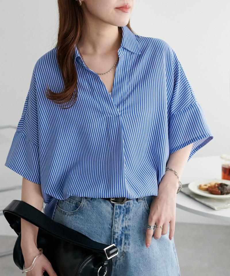 【オンオフ使える♪/シワになりにくい】抜き衿スキッパーブラウス《WEB限定》