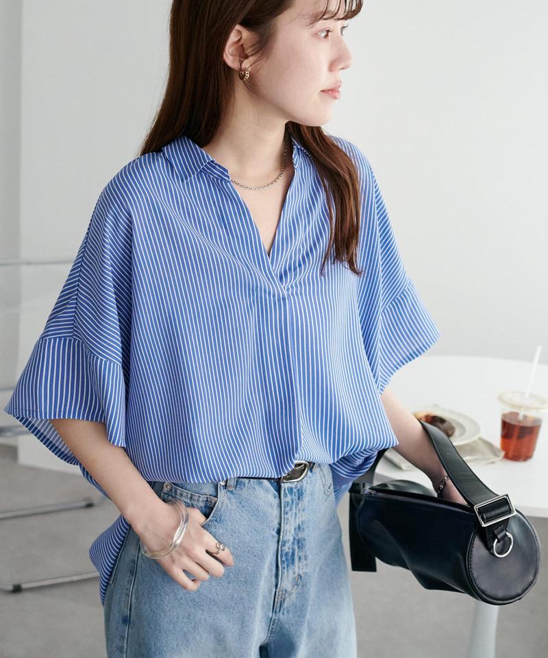 【オンオフ使える♪/シワになりにくい】抜き衿スキッパーブラウス《WEB限定》