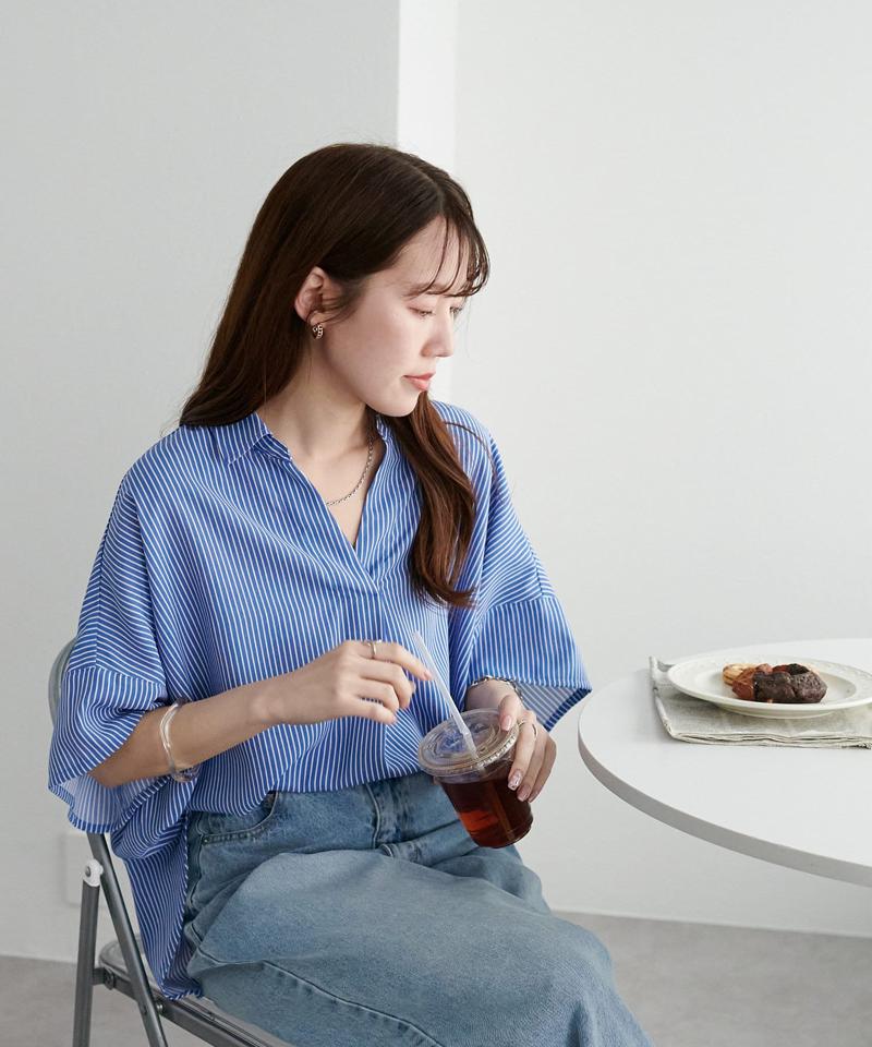 【オンオフ使える♪/シワになりにくい】抜き衿スキッパーブラウス《WEB限定》