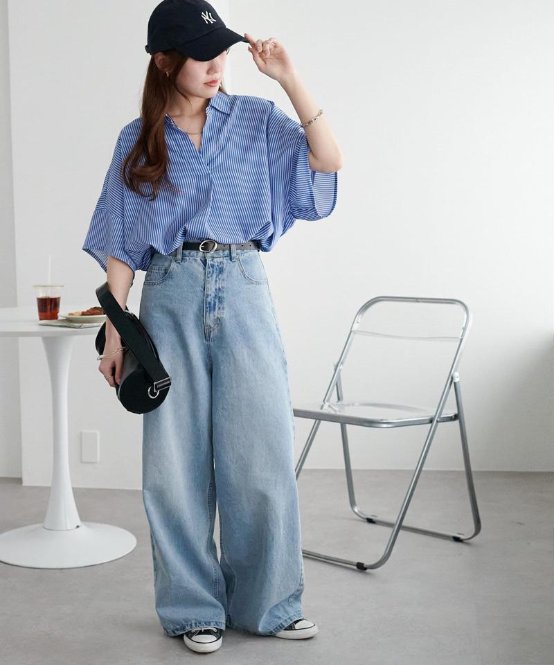 【オンオフ使える♪/シワになりにくい】抜き衿スキッパーブラウス《WEB限定》