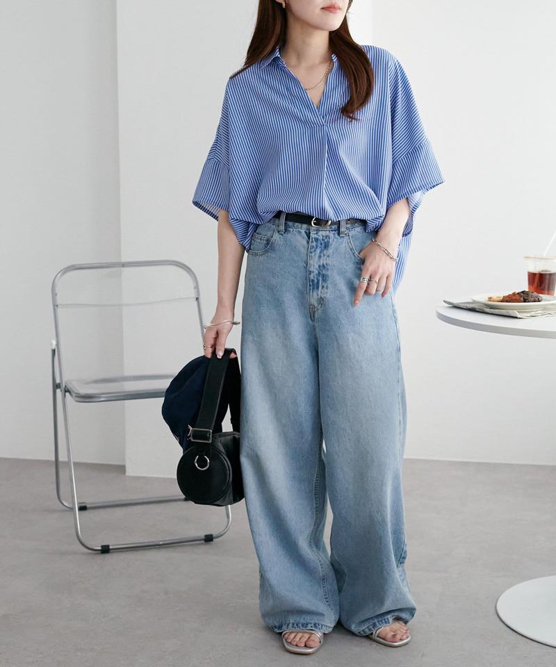 【オンオフ使える♪/シワになりにくい】抜き衿スキッパーブラウス《WEB限定》