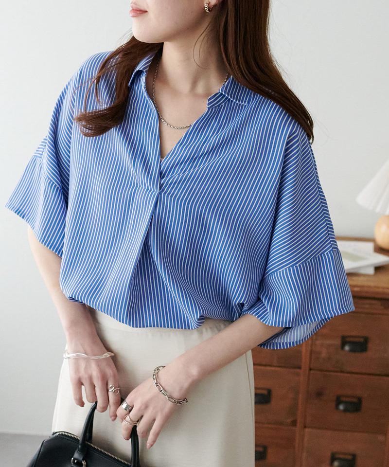 【オンオフ使える♪/シワになりにくい】抜き衿スキッパーブラウス《WEB限定》