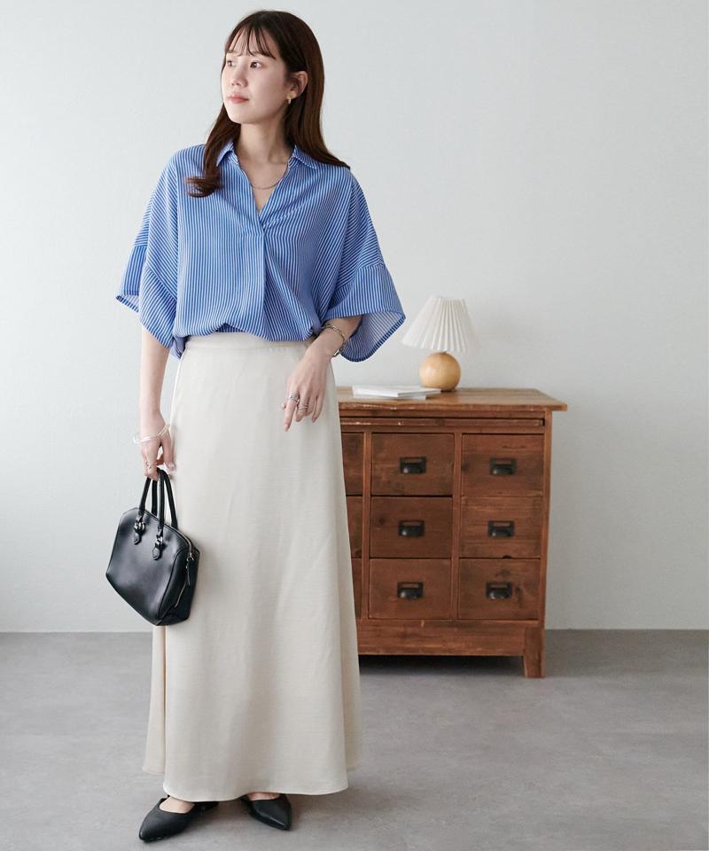【オンオフ使える♪/シワになりにくい】抜き衿スキッパーブラウス《WEB限定》