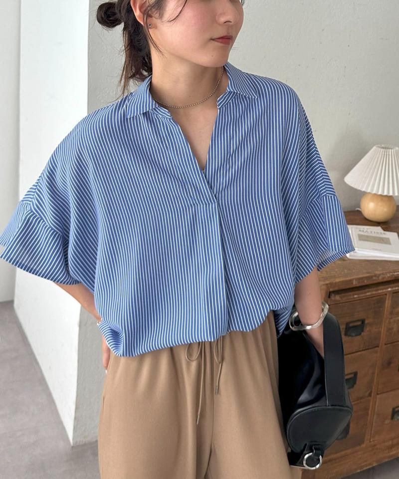 【オンオフ使える♪/シワになりにくい】抜き衿スキッパーブラウス《WEB限定》