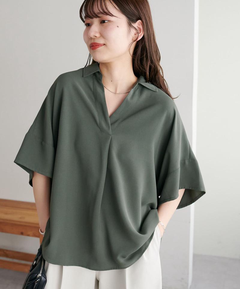 【オンオフ使える♪/シワになりにくい】抜き衿スキッパーブラウス《WEB限定》