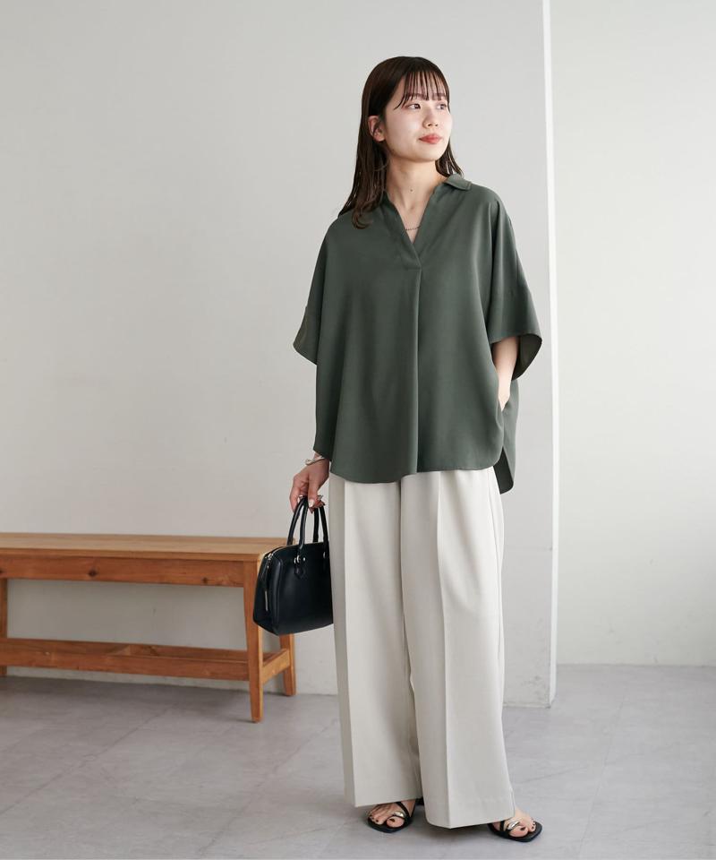 【オンオフ使える♪/シワになりにくい】抜き衿スキッパーブラウス《WEB限定》