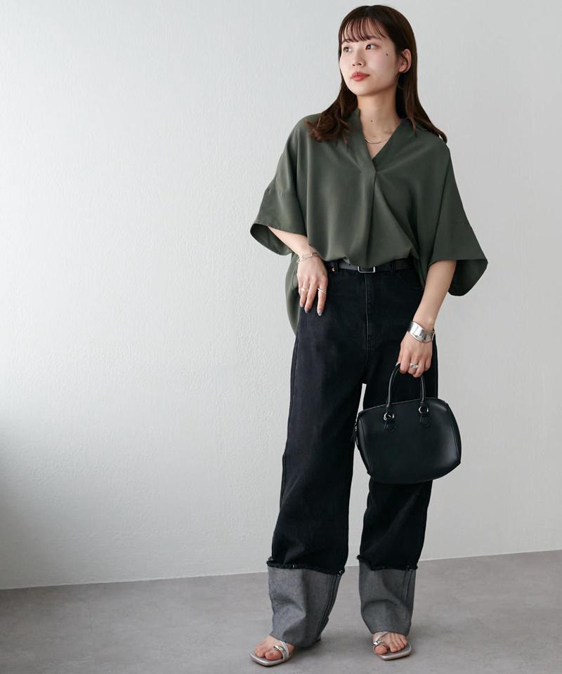 【オンオフ使える♪/シワになりにくい】抜き衿スキッパーブラウス《WEB限定》