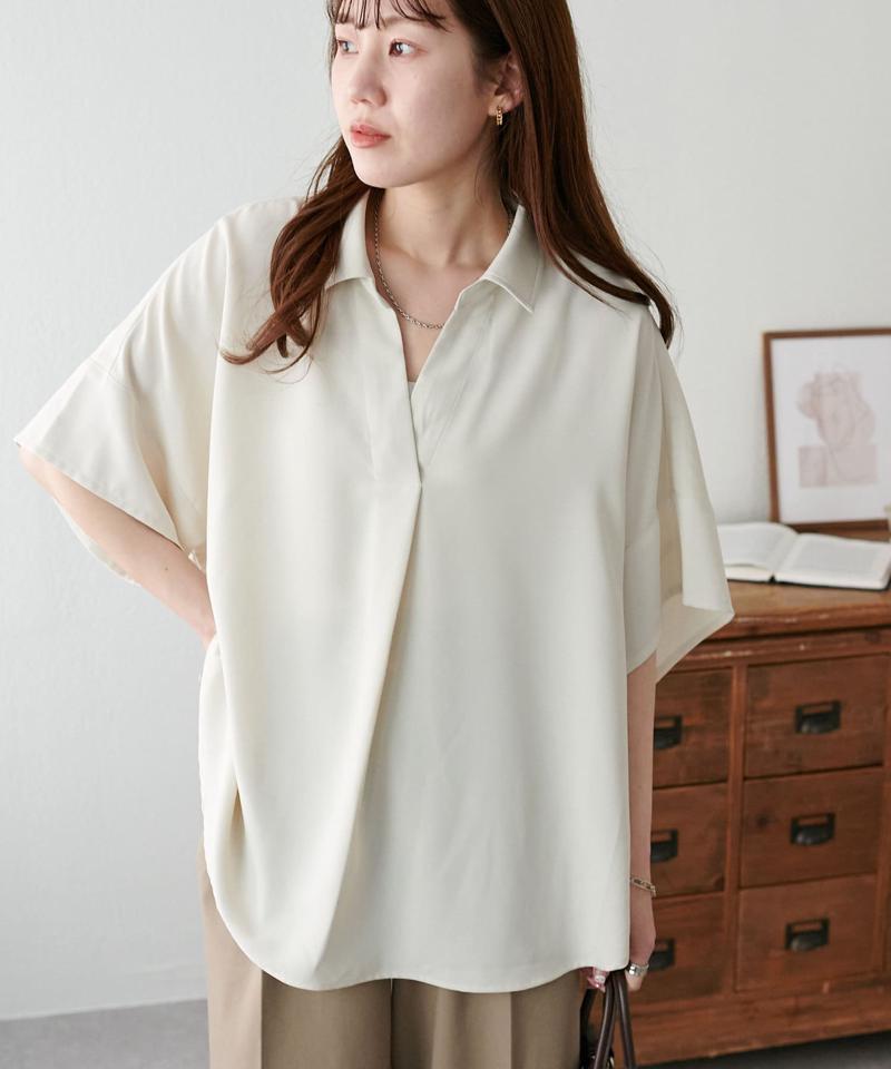 【オンオフ使える♪/シワになりにくい】抜き衿スキッパーブラウス《WEB限定》