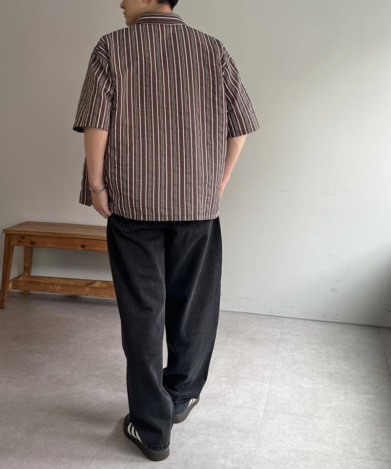 【ユニセックス】ドビーマルチストライプ半袖シャツ
