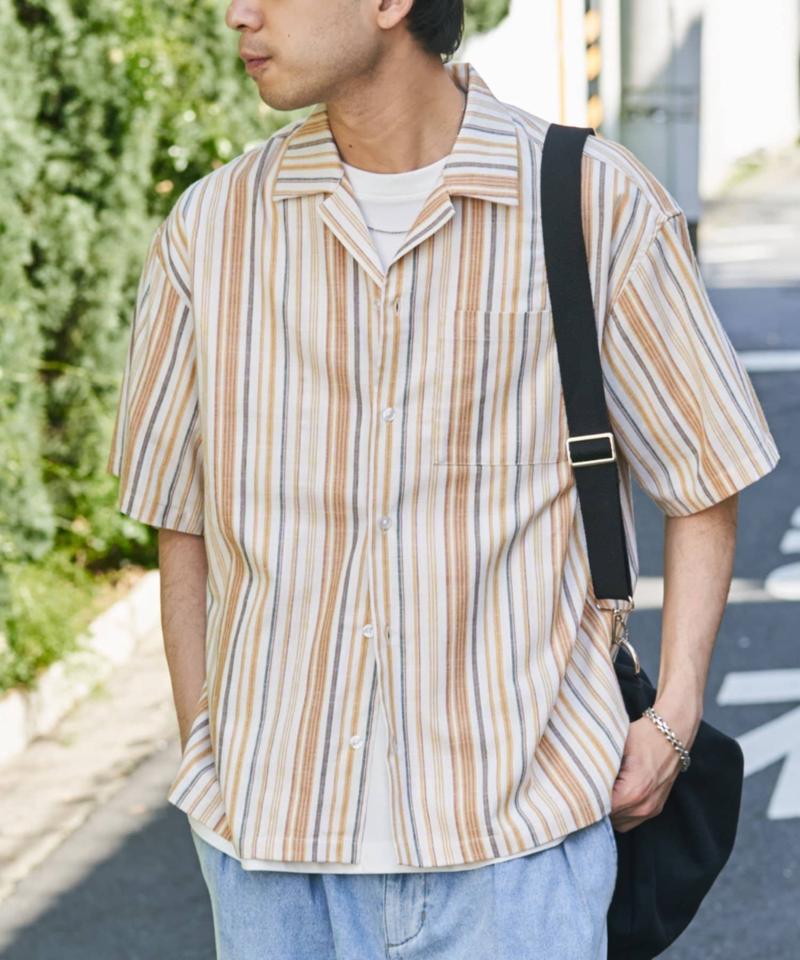 【GOOD HOLIDAY】オープンカラーストライプシャツ