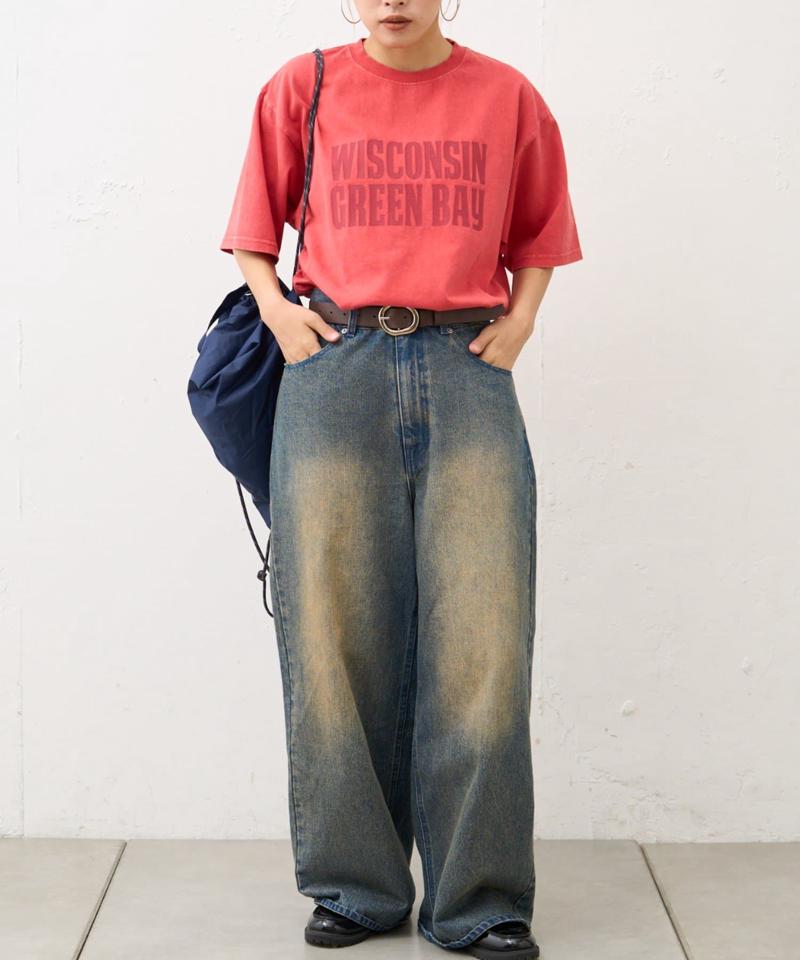 【UNISEX】アシッドウォッシュ加工ロゴTEE
