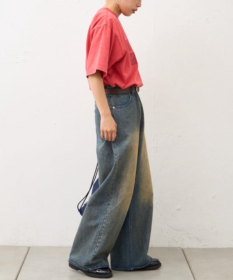 【UNISEX】アシッドウォッシュ加工ロゴTEE