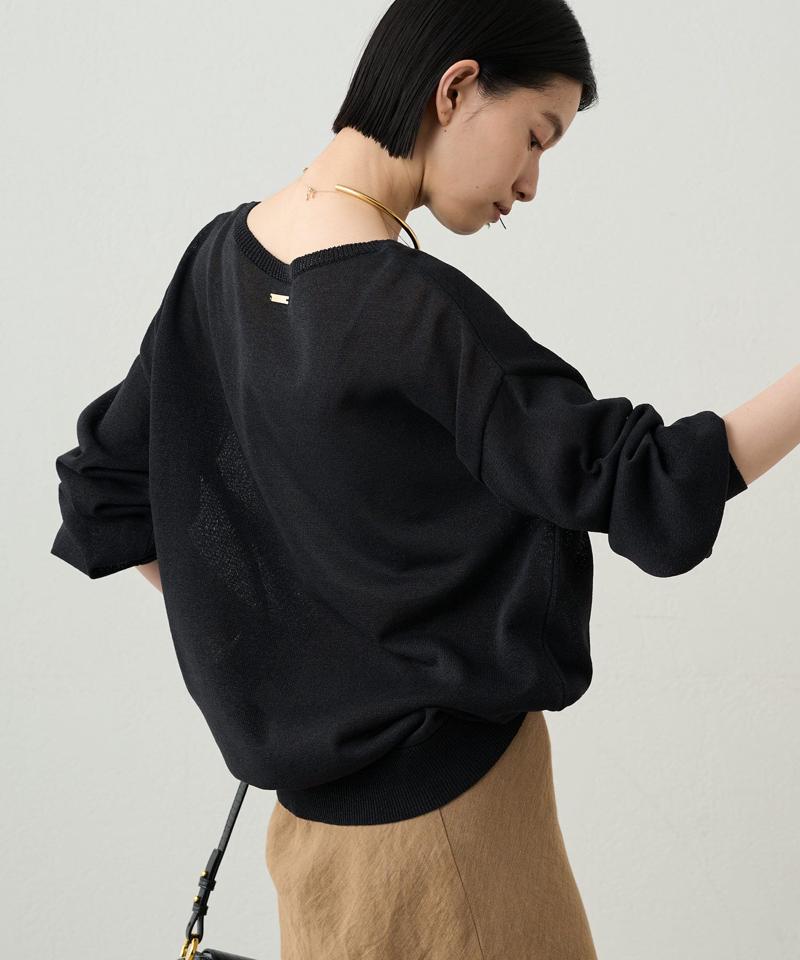【全骨格華奢見えニット】和紙クルーニット