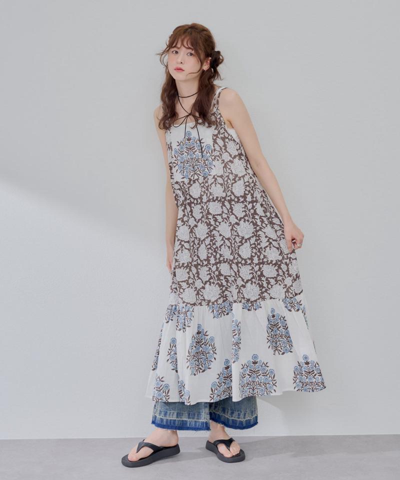 【WEB先行予約】【India series】総花柄タッセル付キャミワンピース