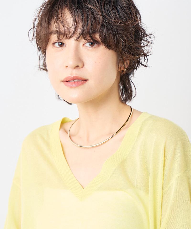 麻混シアーVネックプルオーバーニット