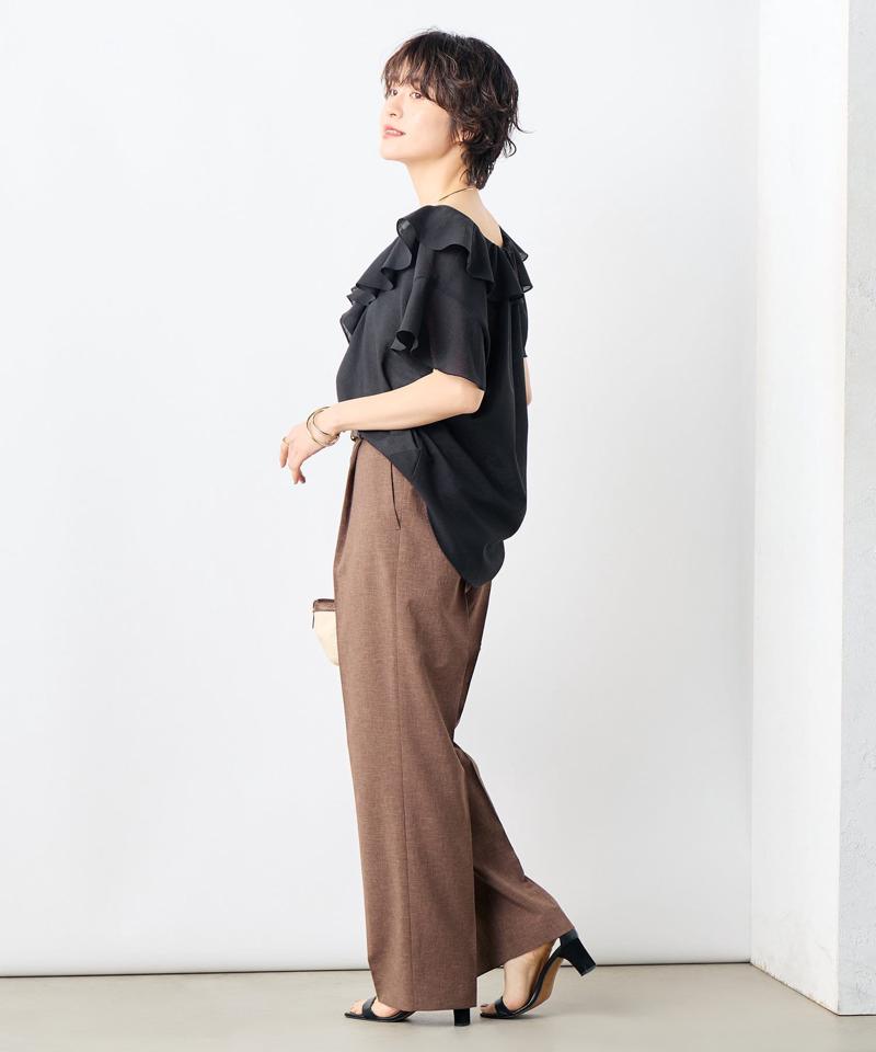 《セットアップ対応》ウォッシャブルドライトロピカルセミワイド美脚パンツ