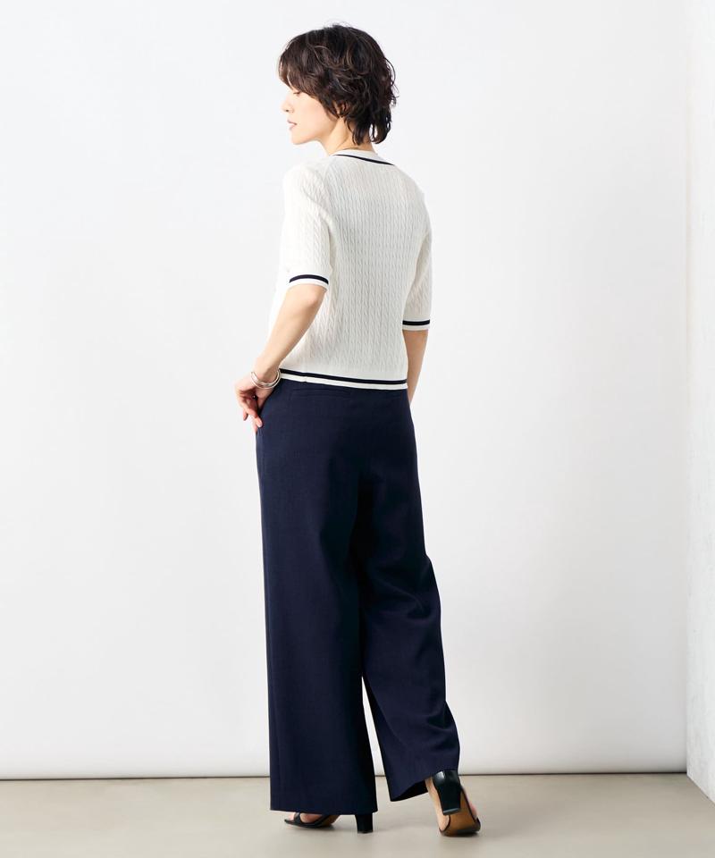 《セットアップ対応》ウォッシャブル麻調タックワイドパンツ