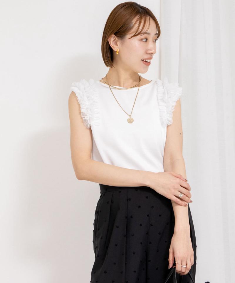 【PR阿部☆別注】《手洗い可能》肩フリルノースリーブプルオーバーニット
