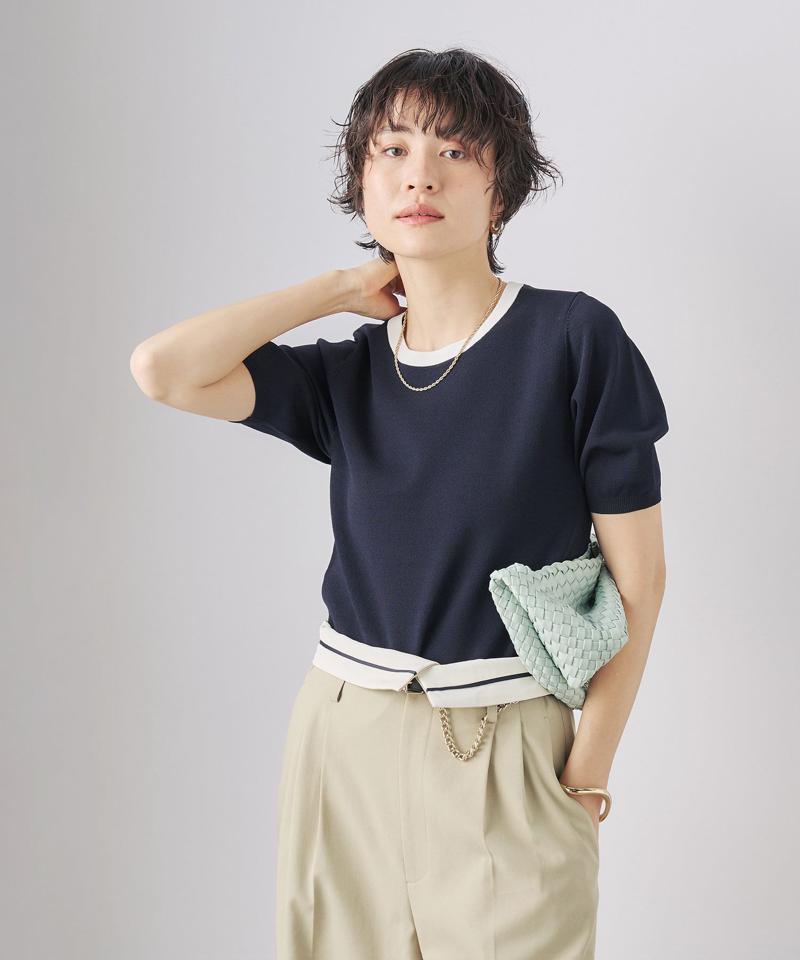 《アンサンブル/手洗い可能》マルチファンクション総針ショートスリーブプルオーバー