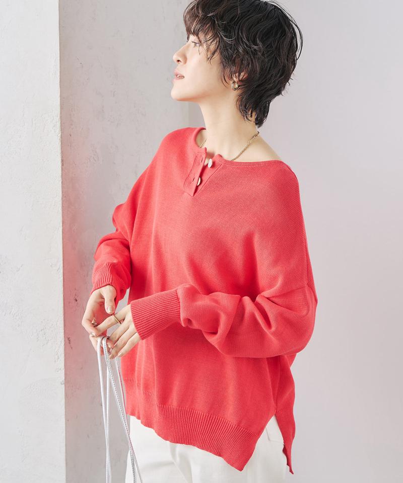 《手洗い可能》ギマコットンヘンリー2WAYプルオーバーニット