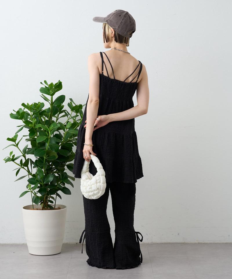 【パンツ２サイズ展開】しぼキャミフレアパンツSET