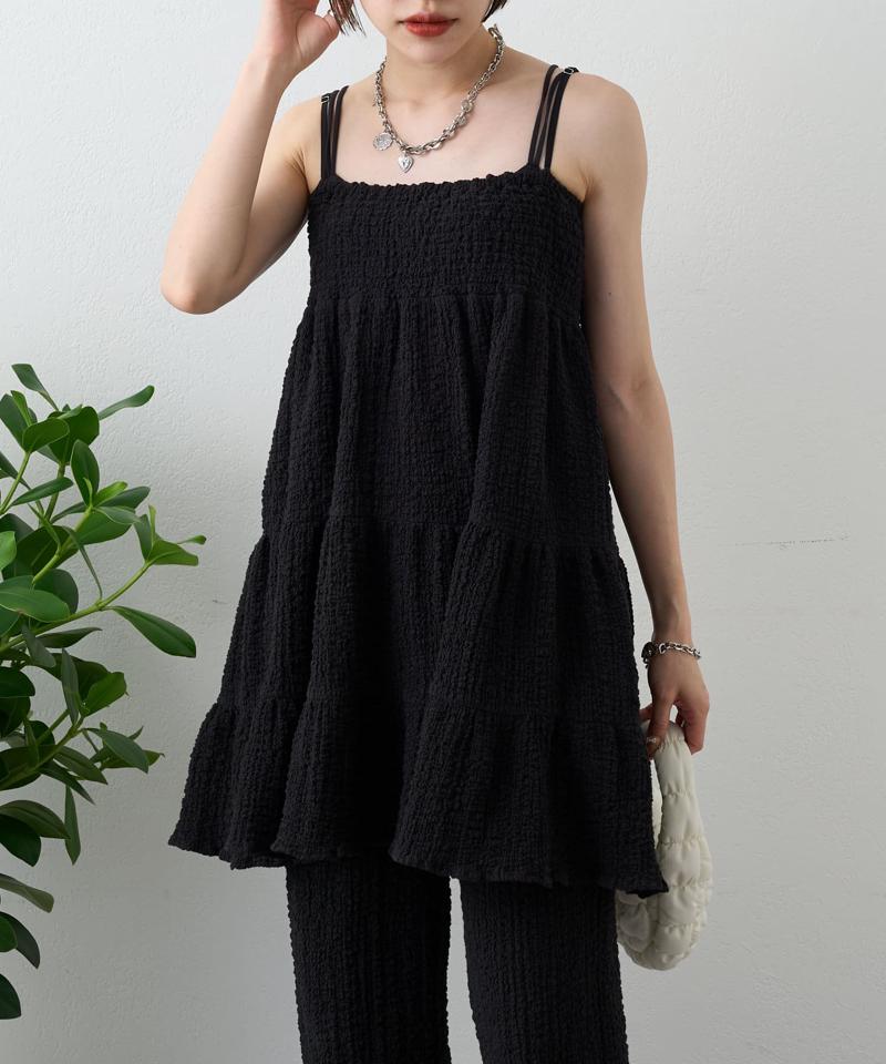 【パンツ２サイズ展開】しぼキャミフレアパンツSET