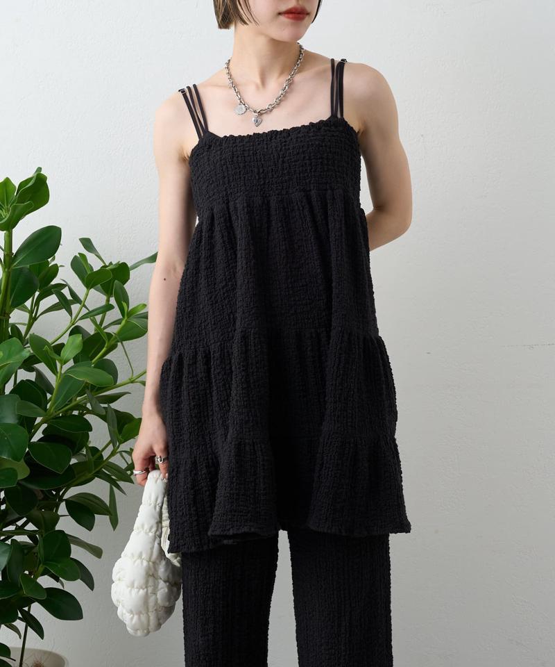 【パンツ２サイズ展開】しぼキャミフレアパンツSET