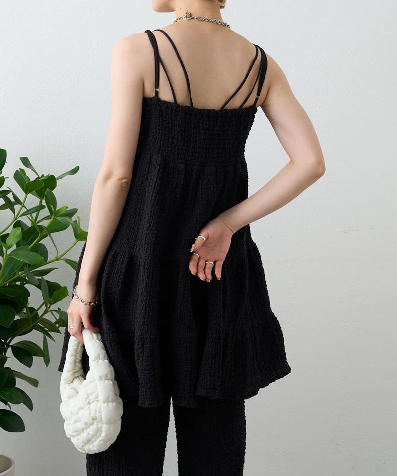 【パンツ２サイズ展開】しぼキャミフレアパンツSET