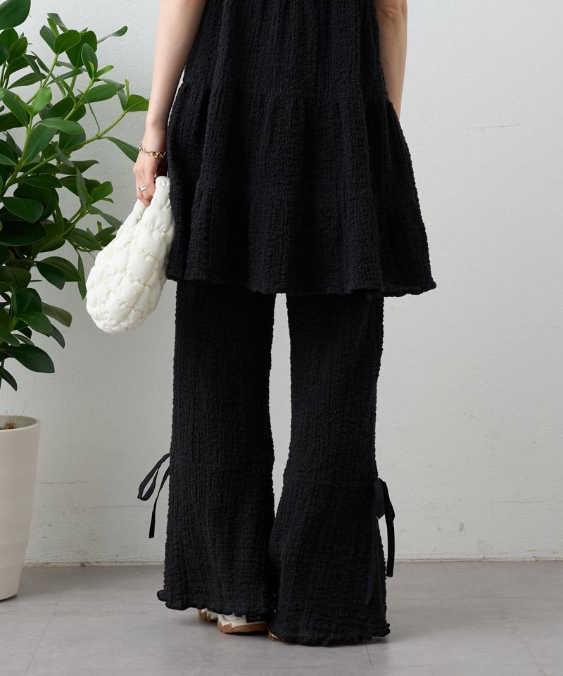 【パンツ２サイズ展開】しぼキャミフレアパンツSET