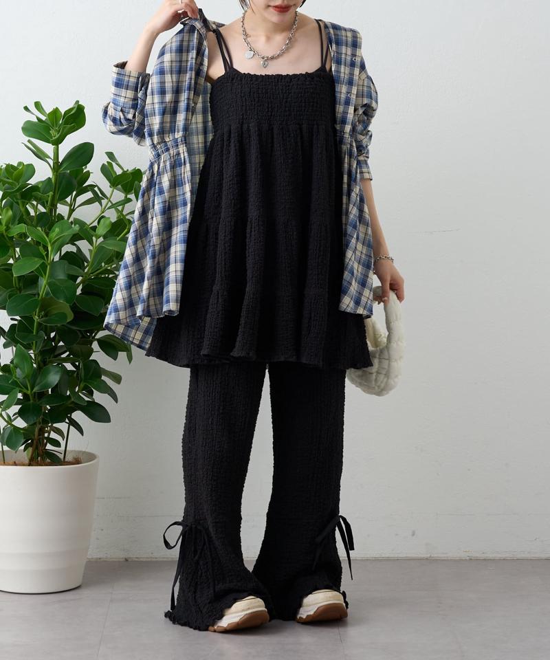 【パンツ２サイズ展開】しぼキャミフレアパンツSET