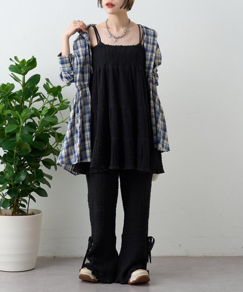 【パンツ２サイズ展開】しぼキャミフレアパンツSET