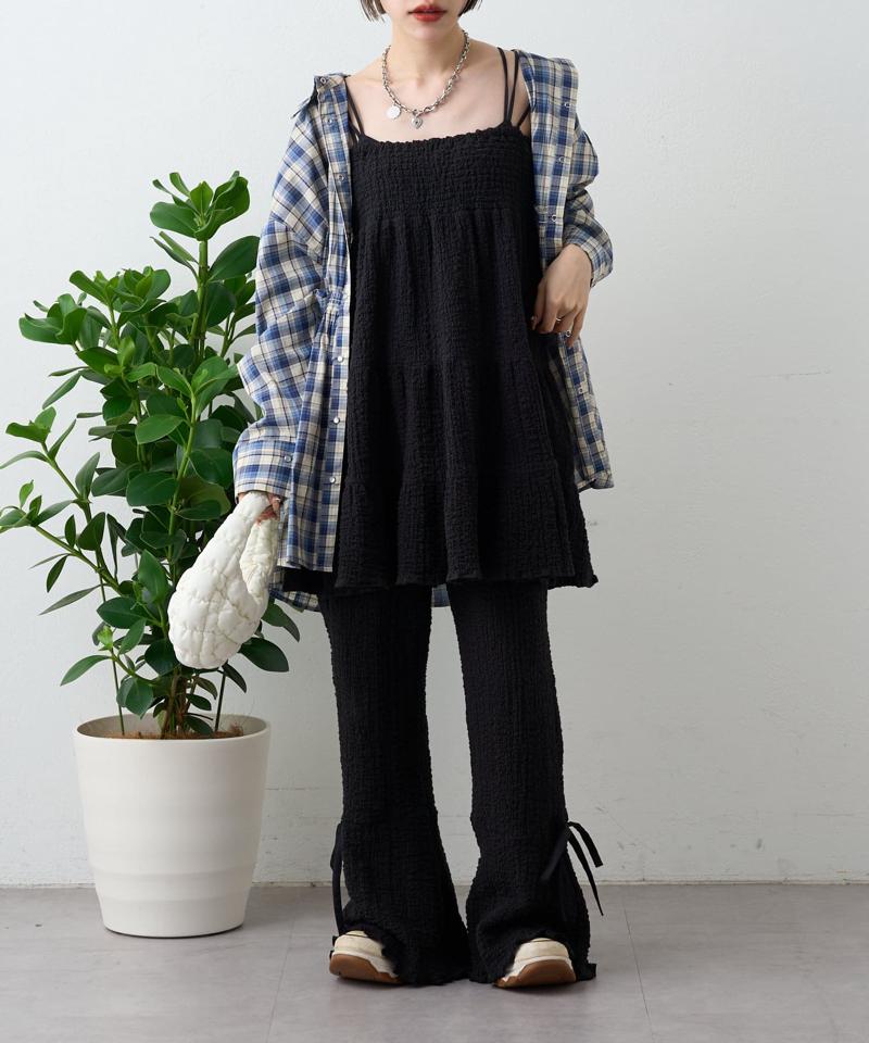 【パンツ２サイズ展開】しぼキャミフレアパンツSET