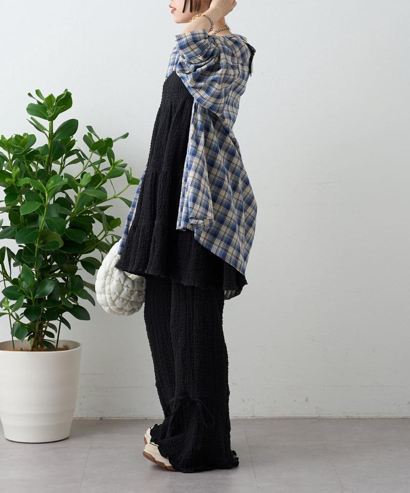 【パンツ２サイズ展開】しぼキャミフレアパンツSET