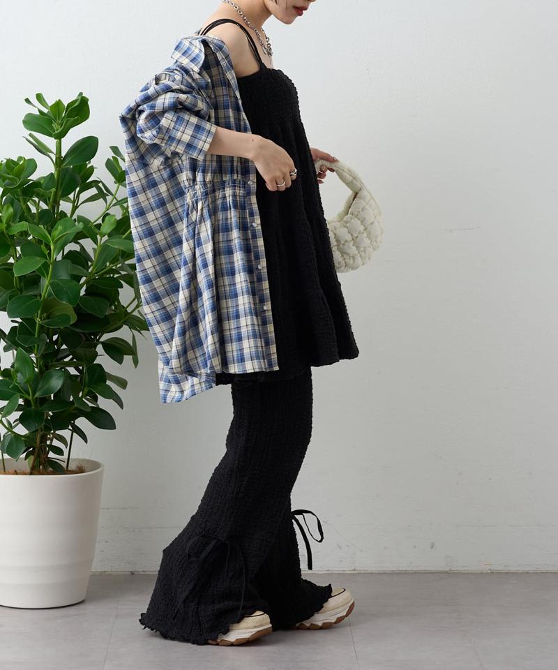 【パンツ２サイズ展開】しぼキャミフレアパンツSET