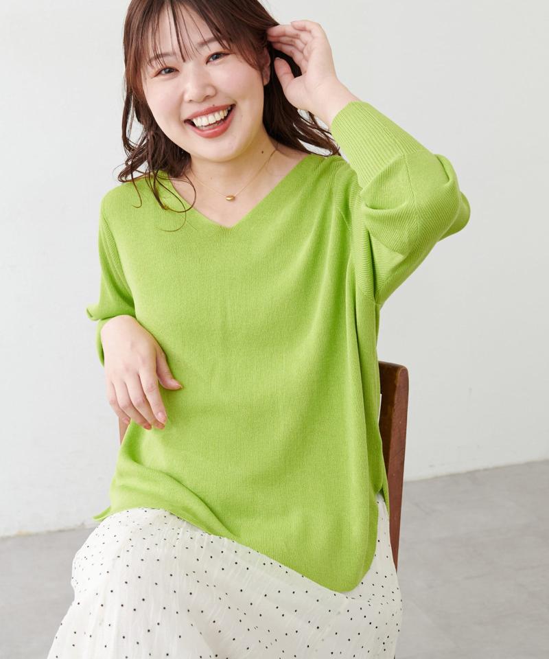 【ako】麻タッチⅤ開きニット