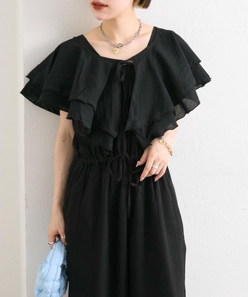 【２サイズ展開】フリル衿付きオールインワン