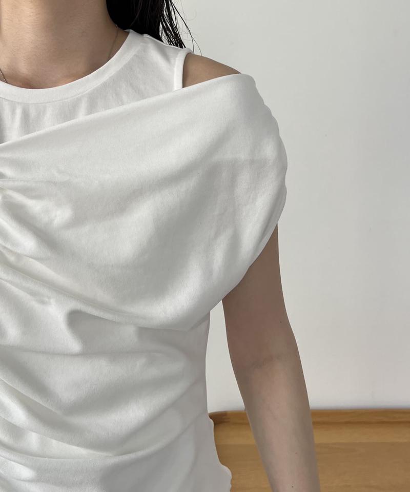 【即完につき再入荷/新色ブラウン】アシメギャザーTシャツ