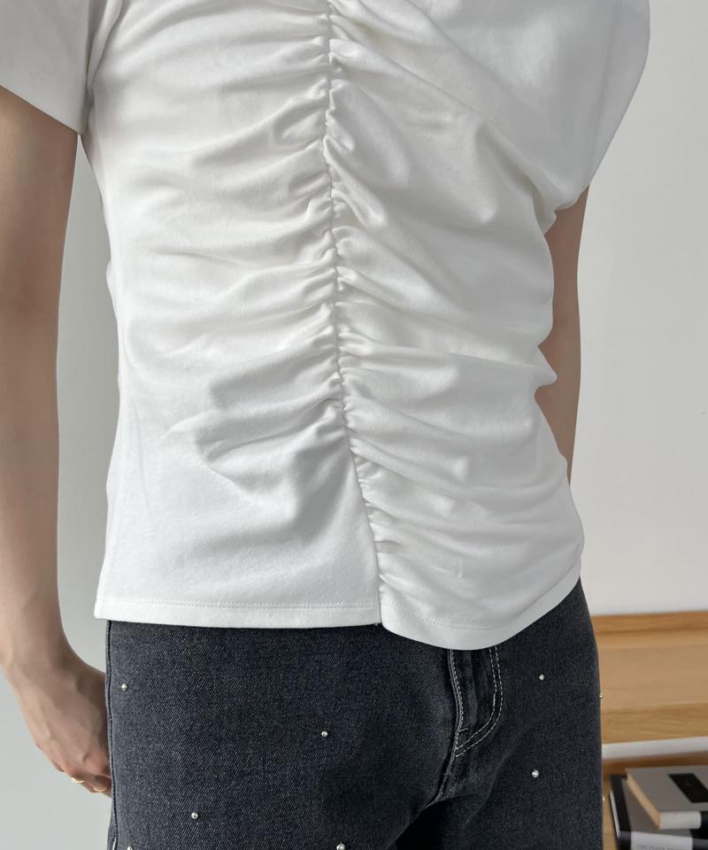 【即完につき再入荷/新色ブラウン】アシメギャザーTシャツ