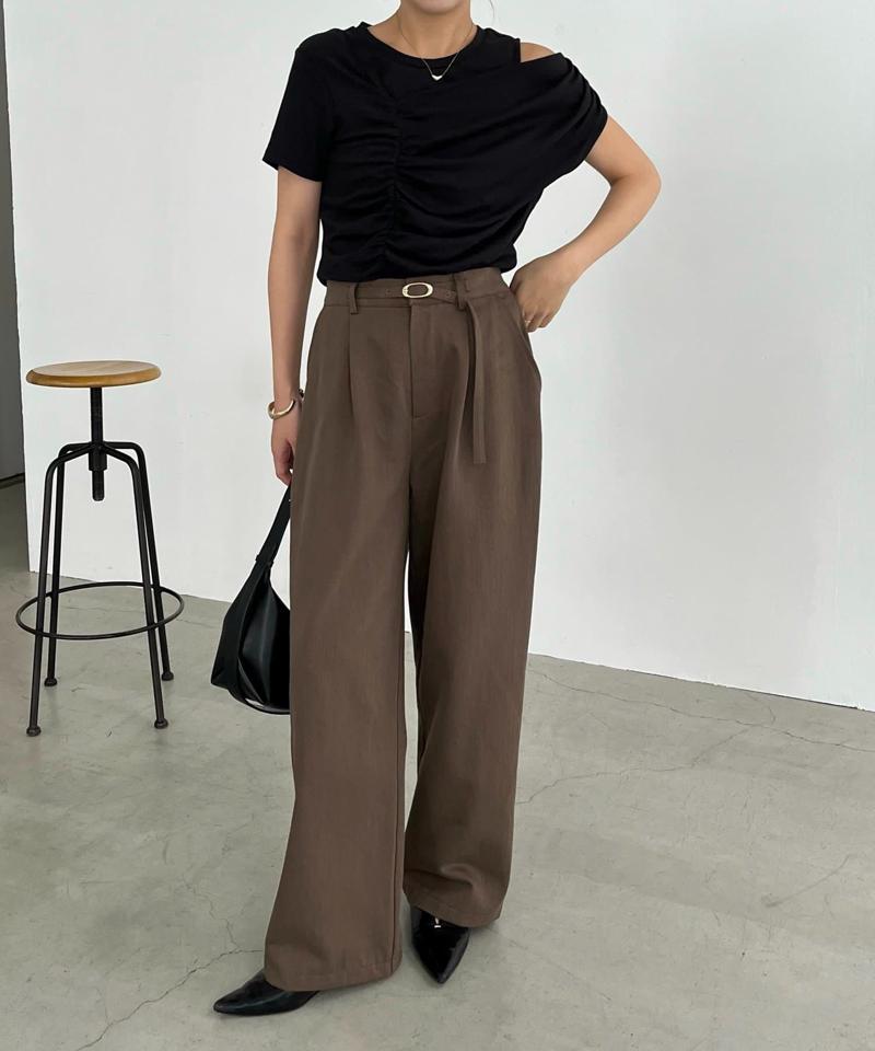 【即完につき再入荷/新色ブラウン】アシメギャザーTシャツ