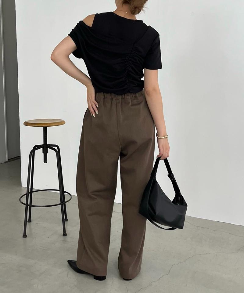 【即完につき再入荷/新色ブラウン】アシメギャザーTシャツ