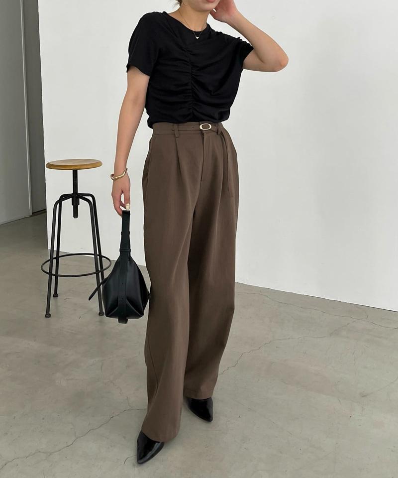 【即完につき再入荷/新色ブラウン】アシメギャザーTシャツ