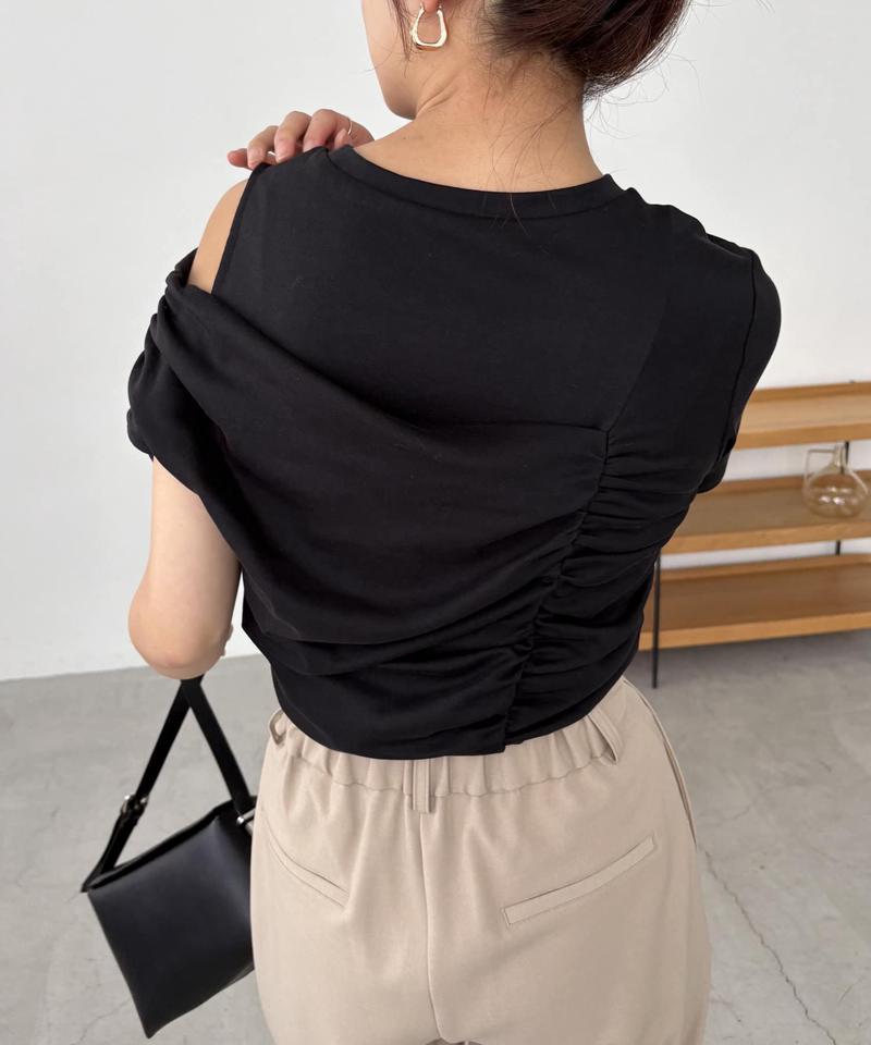 【即完につき再入荷/新色ブラウン】アシメギャザーTシャツ
