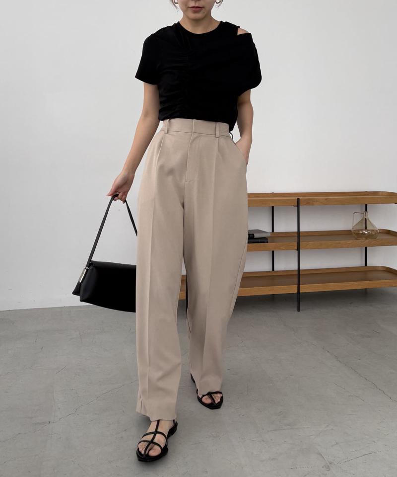 【即完につき再入荷/新色ブラウン】アシメギャザーTシャツ